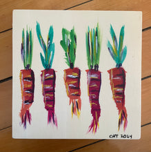 Load image into Gallery viewer, Colorful carrots on wood 5x5
