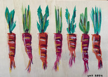 Load image into Gallery viewer, Colorful carrots on wood 5x7 (h)
