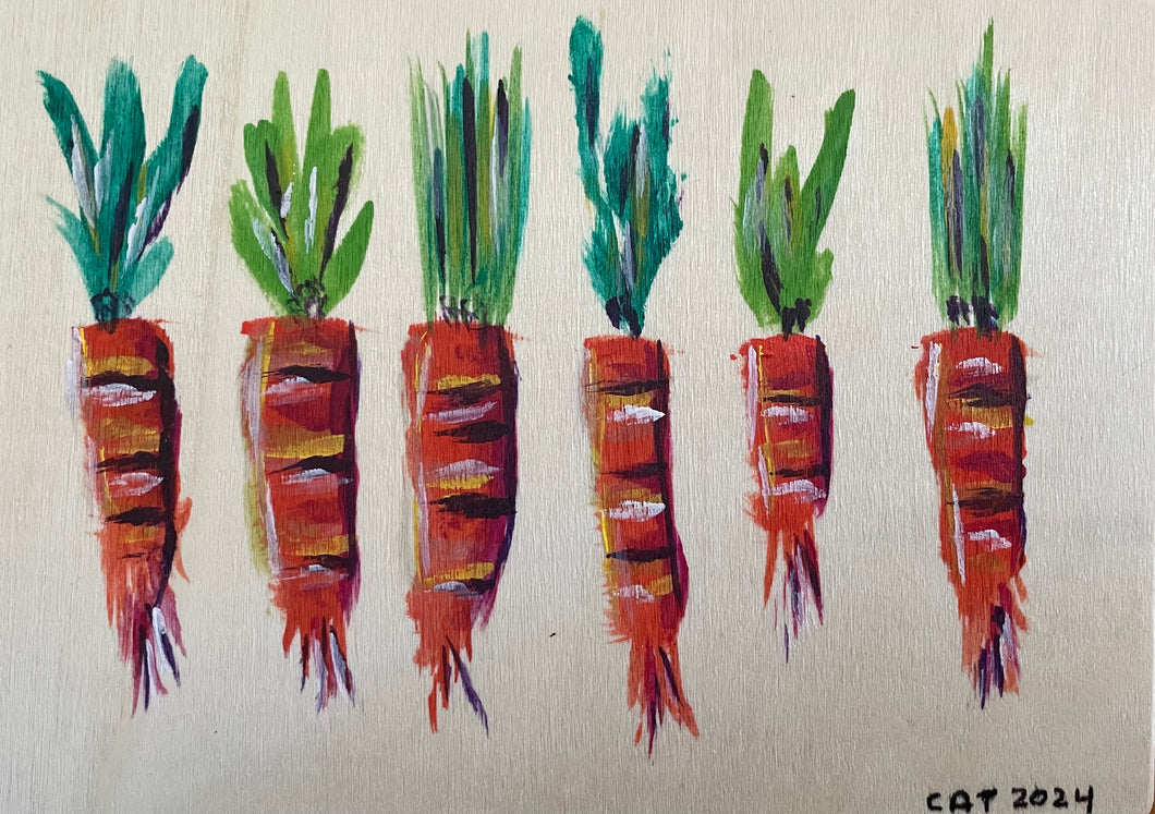 Colorful carrots on wood 5x7 (h)