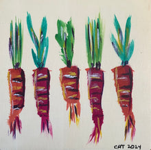 Load image into Gallery viewer, Colorful carrots on wood 5x5
