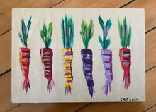 Load image into Gallery viewer, Colorful carrots on wood 5x7 (h)
