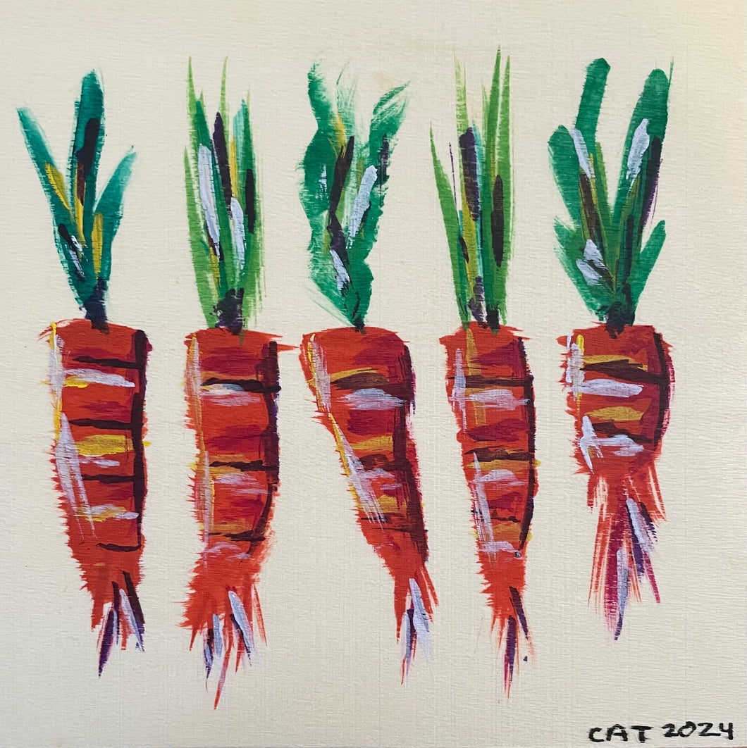Colorful carrots on wood 5x5